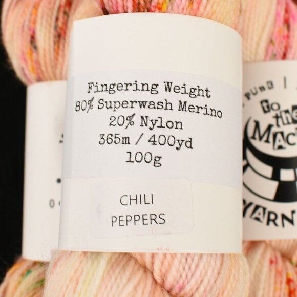 To The Macks Yarn 3 Skeins Fingering Weight SW Merino Nylon Chili Peppers Colorw - Picture 3 of 3